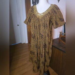 Carolina Bay Gold and Brown Women's Mumu Style Dress One Size